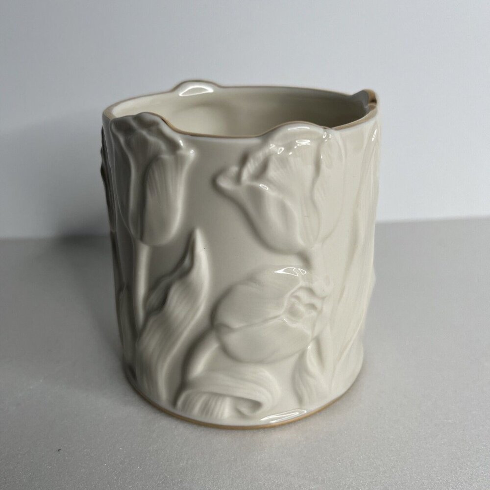 LENOX  Porcelain‎ TULIP VOTIVE HOLDER Embossed Tulips & Golden Rim # 827885